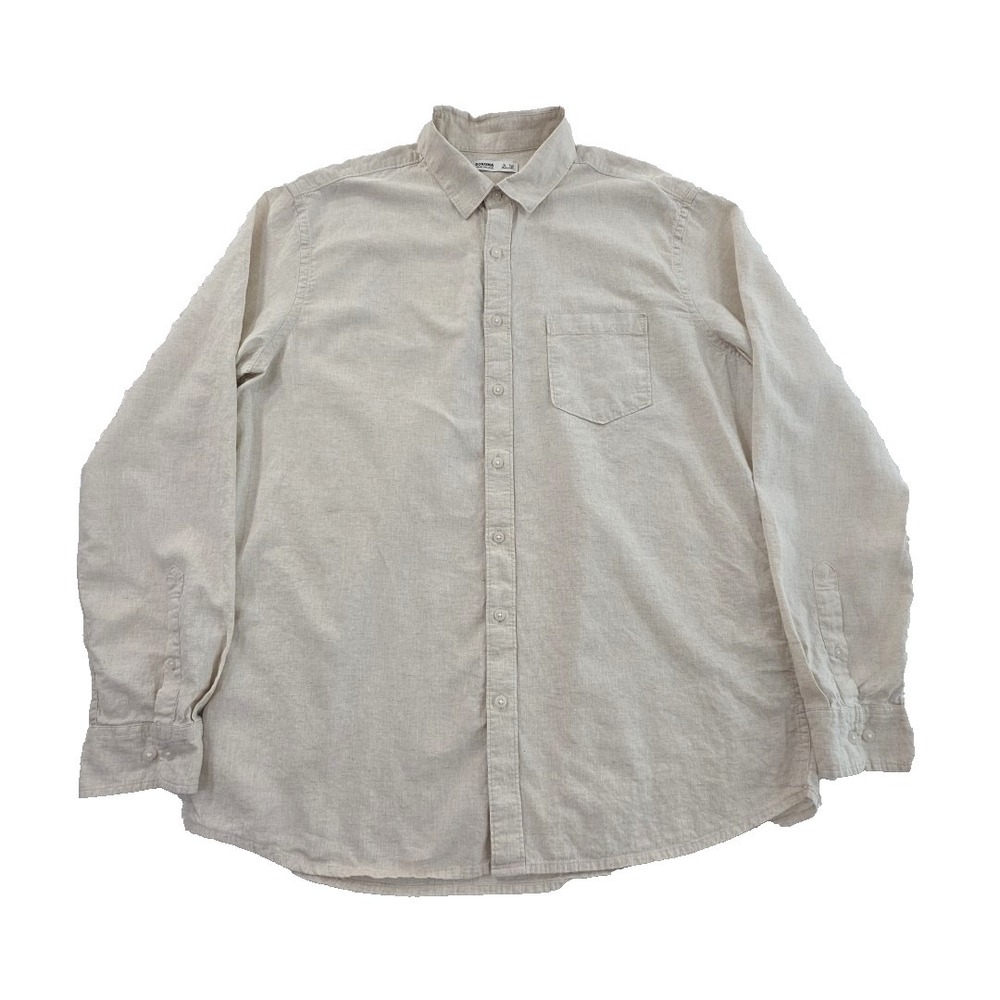Linen Blend Shirt Men's XL Tall Core Beige Button-Up Long Sleeve Collared Beach